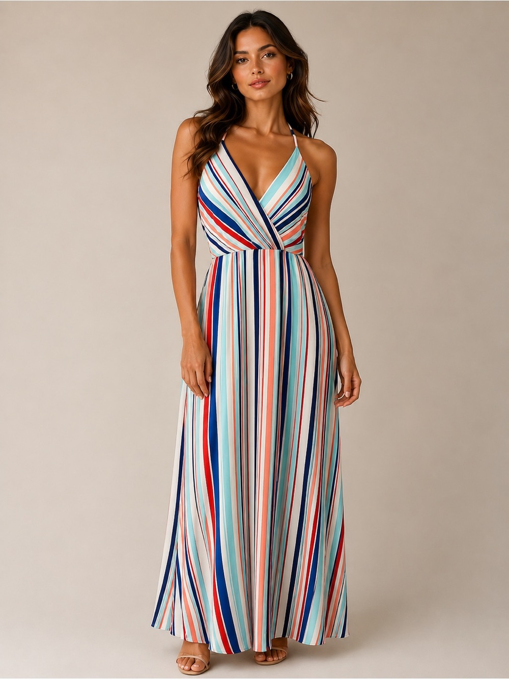 Fashion Nova Striped Halter Maxi Romper Jumpsuit Overlay Panels White Bodysuit L